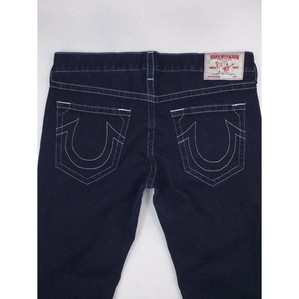 True Religion Jeans Mens 38x34 Blue Slim Straight Stretch Denim Dark Wash